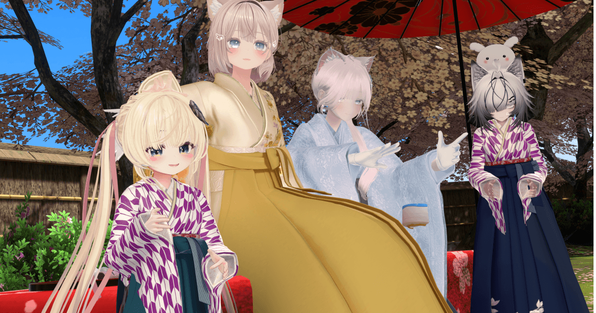 VRChat上の和装交流イベント『きものdeお花見会』の様子